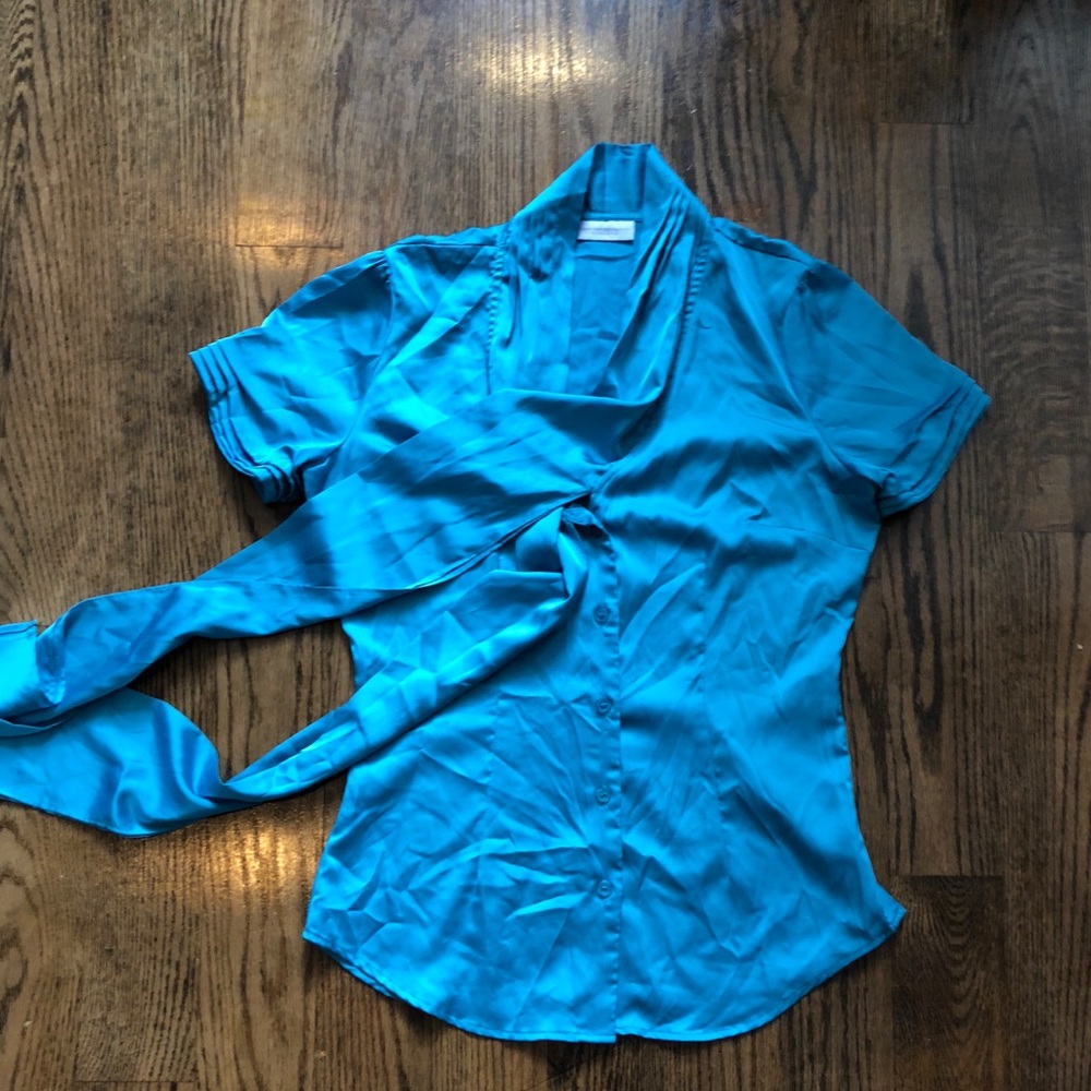 Aqua blue silk,satin like shirt